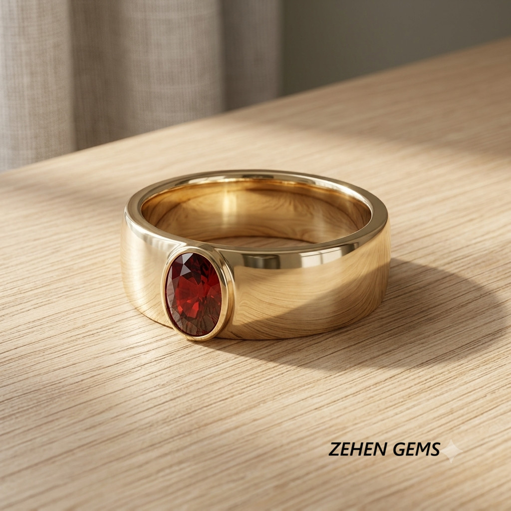 Men’s Lab Created Ruby Ring Sterling Silver Yellow Gold Plated Oval Ruby Sign