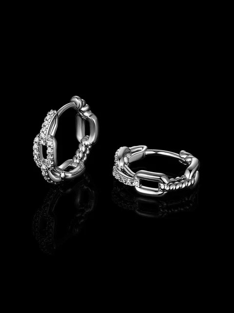 Hoop Huggie 1.60Ct Round Cut Lab Grown Diamond Earrings In 14k White Gold Plated