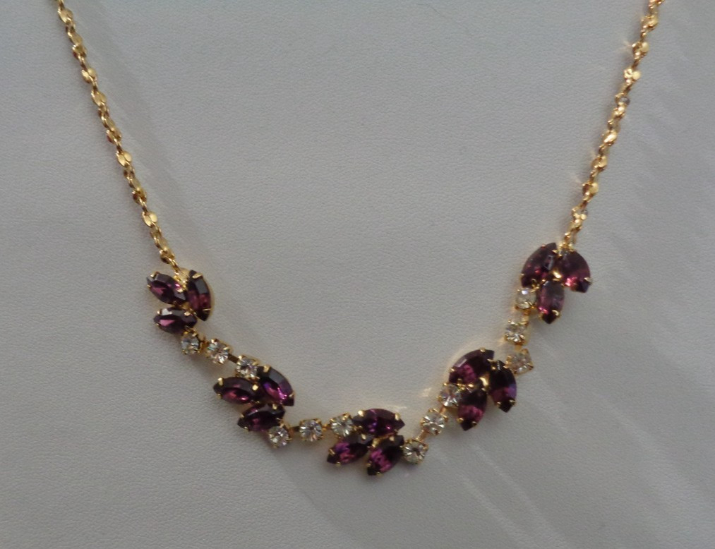Stunning 14K Yellow Gold Electroplated Faux Amethyst & Faux Diamond Necklace