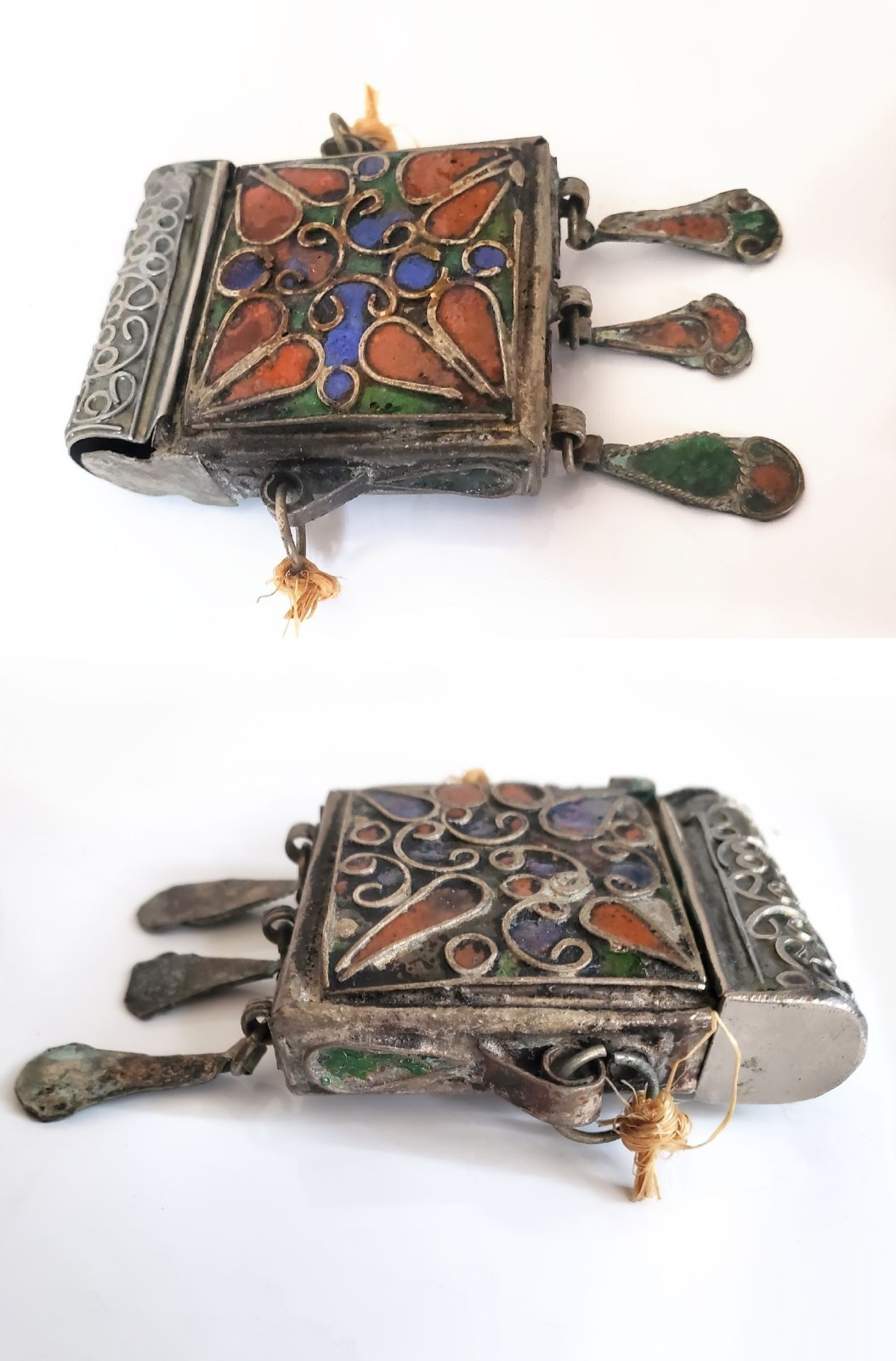 Vintage 1970s Moroccan Berber Hirz Prayer Box Pendant Cloisonne Enamel Locket