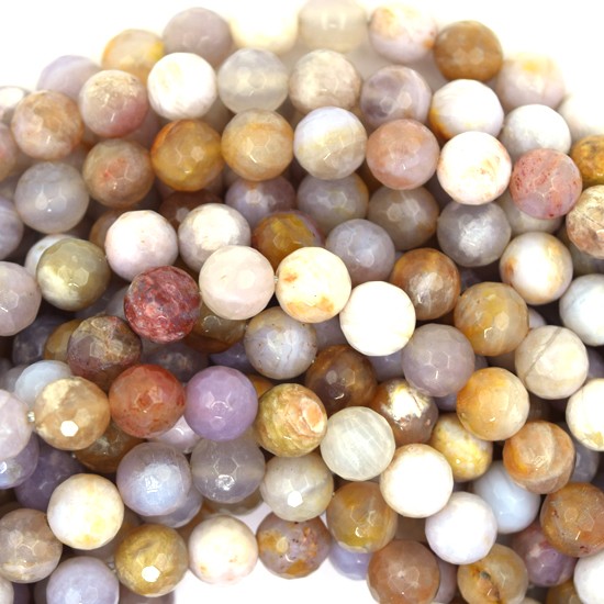 Natural Faceted Brown Cream Crazy Lace Agate Round 15.5″ Strand 4mm 6mm 8mm 10mm