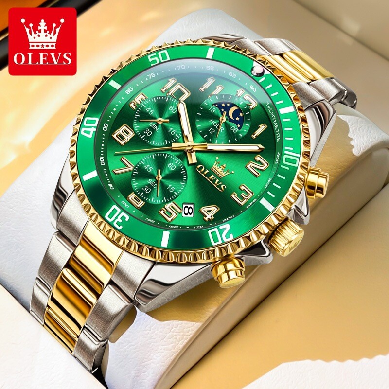 OLEVS Luxury Mens Quartz Watch Business 3 Bar Luminous Date Stainless Steel Band