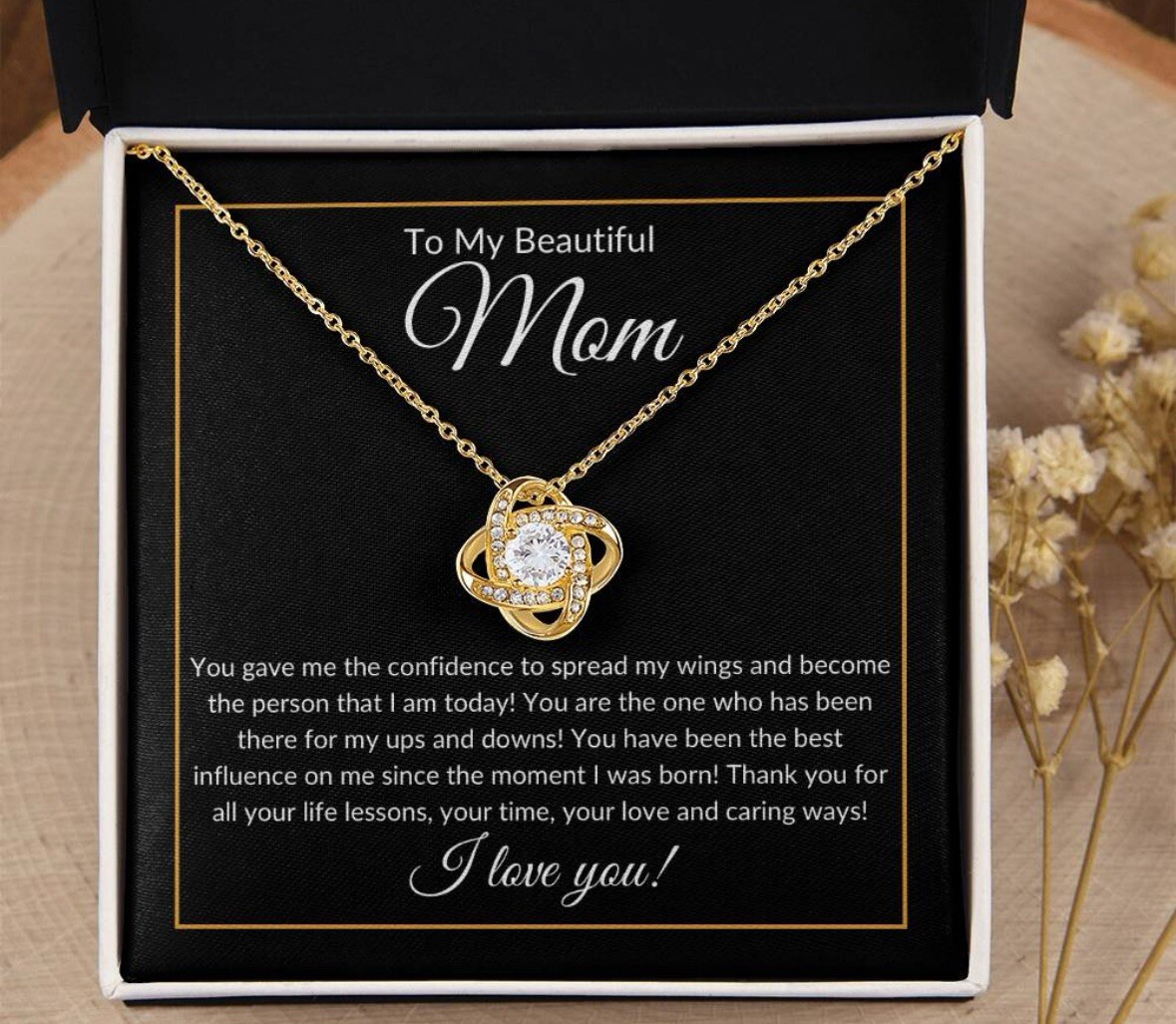 TO MY BEAUTIFUL MOM NECKLACE SOFT BOX GIFT HOLIDAY BIRTHDAY MOTHER’S DAY GIFT