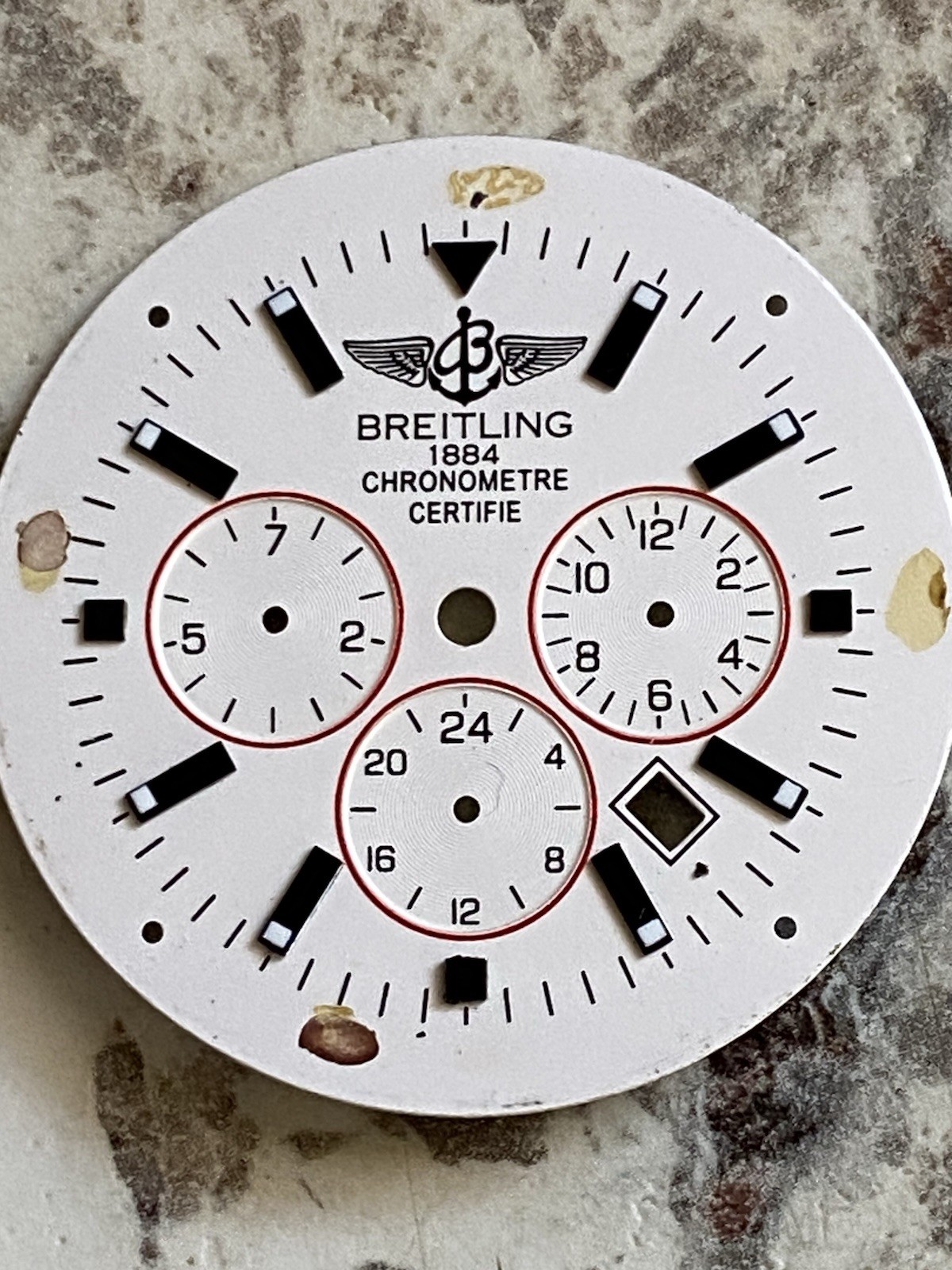 Custom Breitling Chronograph 1884 Dial Only White Black Red No Chronograph Ring