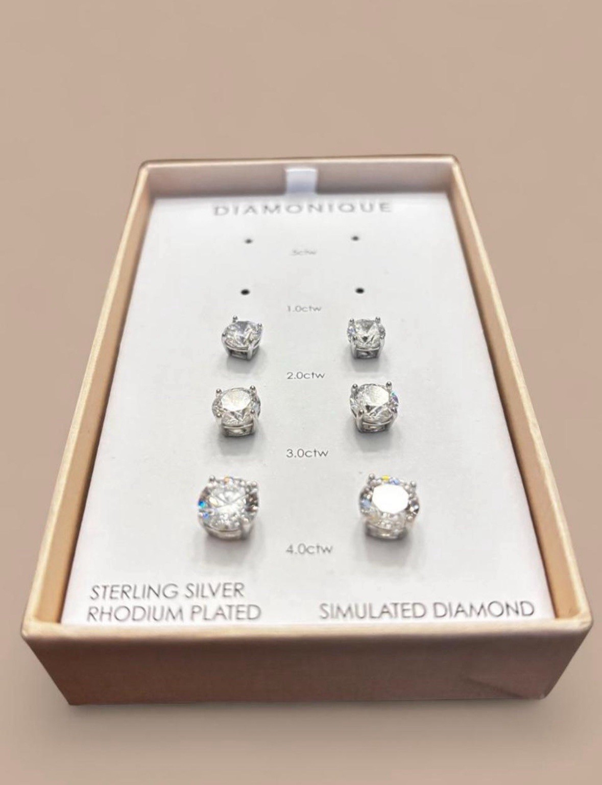 DIAMONIQUE 2ctw- 4ctw Sterling Silver Rhodium Plated Simulated Diamond Studs $77