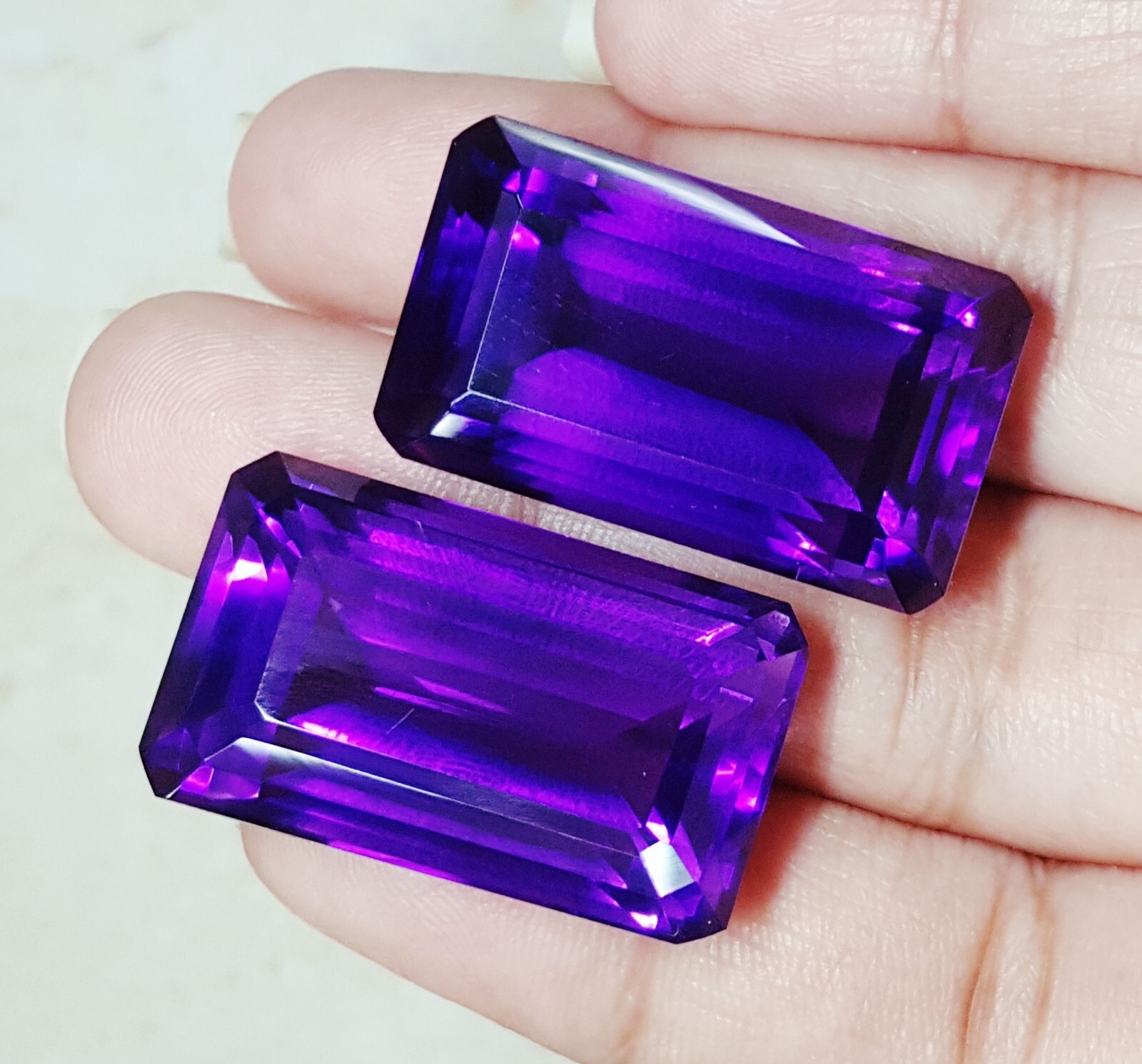 Loose Gems Natural Violet Amethyst Pair 100 Ct Untreated Certified Emerald G138