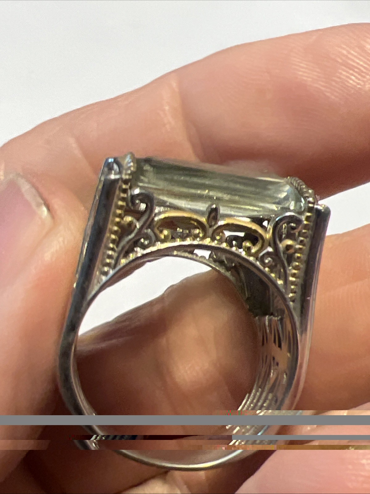 Gems en Vogue 925 Prasiolite Palladium Ring sz 10 Gold Vermeil 14.8g #JV147