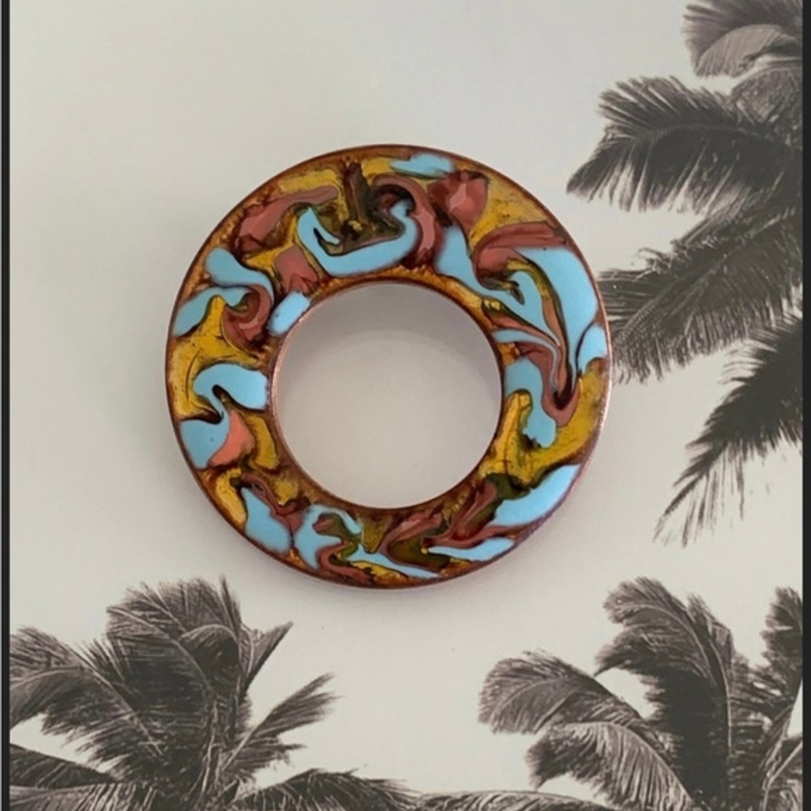 Canadian HEB Mid Century Copper Enamel Brooch SIGNED