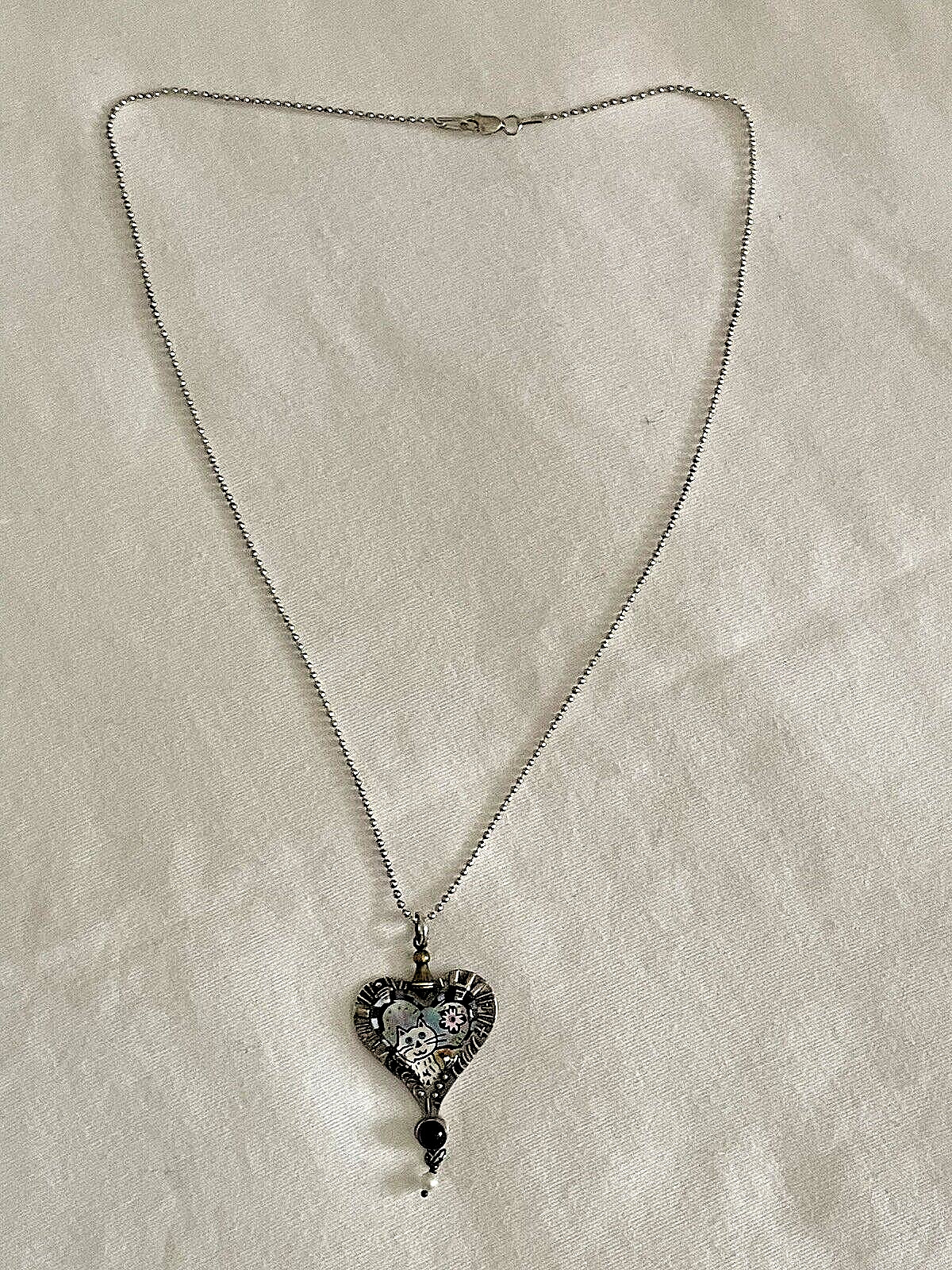 MILLODOT Jane Carpenter Cat Heart Sterling Lucite Pendant necklace