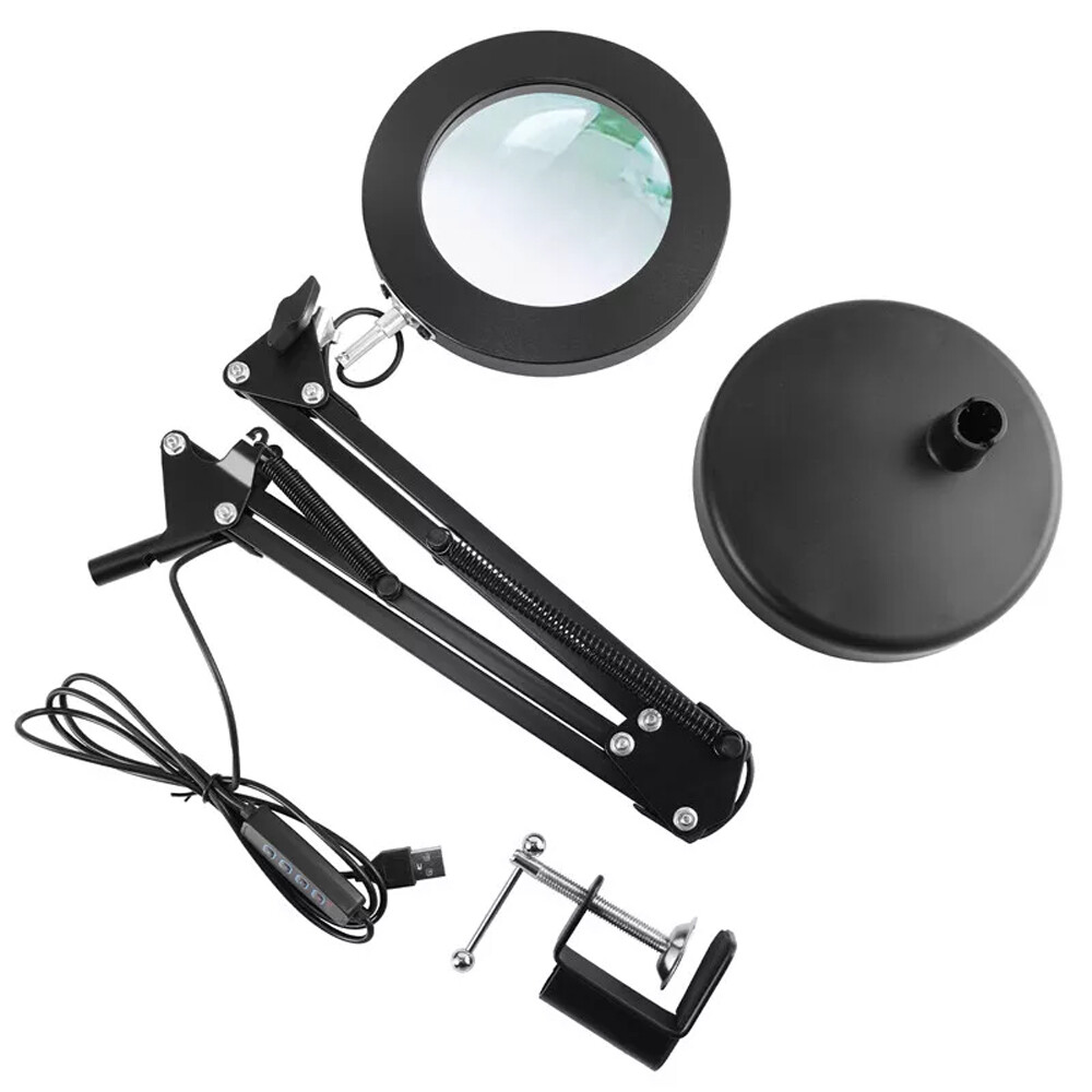 10X Magnifying Glass with Light and Stand, 2-in-1 LED Magnifier Desk Lamp for US