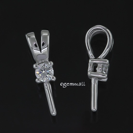1PC Sterling Silver CZ Pearl Pendant Bail Connector with Pin #97418