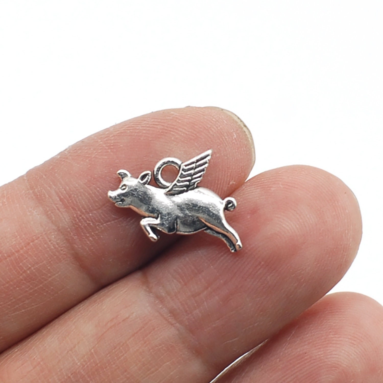 20/50PCS Antique Silver Tone Flying PIG Charm Pendant 14X19mm JHS836-LY808
