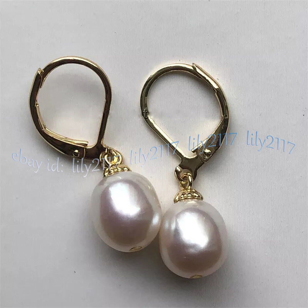 Genuine Natural 12-13mm South Sea White Baroque Pearl Dangle Earrings 14k Gold