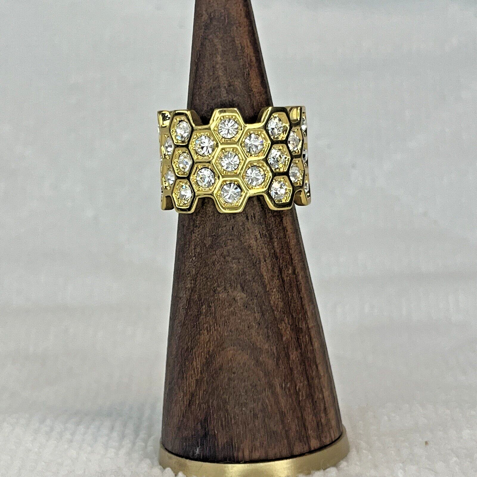 Honey Comb Eternity Multi Bezel, Round Clear Crystals PMJ China Gold Tone Sz 7
