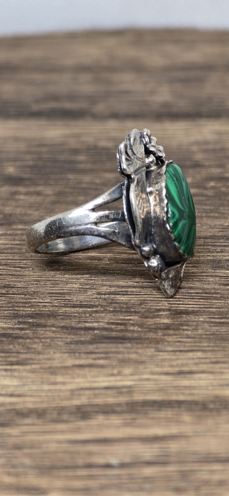 Sterling Silver Native American Style Malachite Ring-unidentified Maker’s Mark