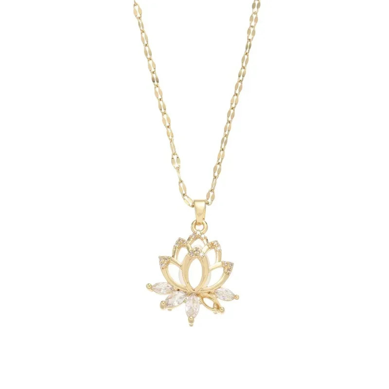 1 PC High-quality 18k Gold Electroplated Fashion Cat’s Eye Stone Lotus Necklace