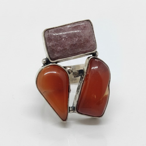925 Sterling Silver Carnelian Gemstone Band Ring Size 6′