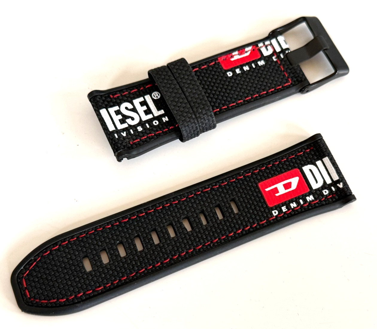 Diesel Mega Chief DZ4512 Black Rubber Nylon Silicone Watch Band Strap 26mm.