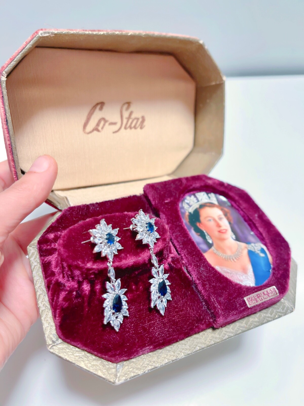 Queen Inspired Sapphire Dangle Earrings Dainty Minimalist