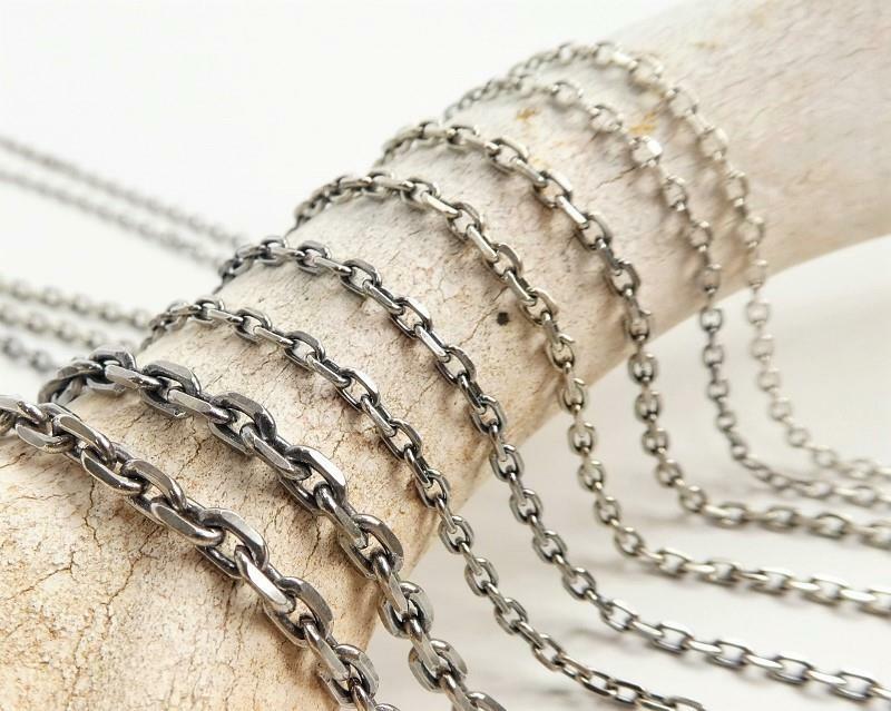 Oxidized Sterling Silver Linked Chain Necklace 1.5mm 2mm 3mm 45cm 50cm 55cm 60cm