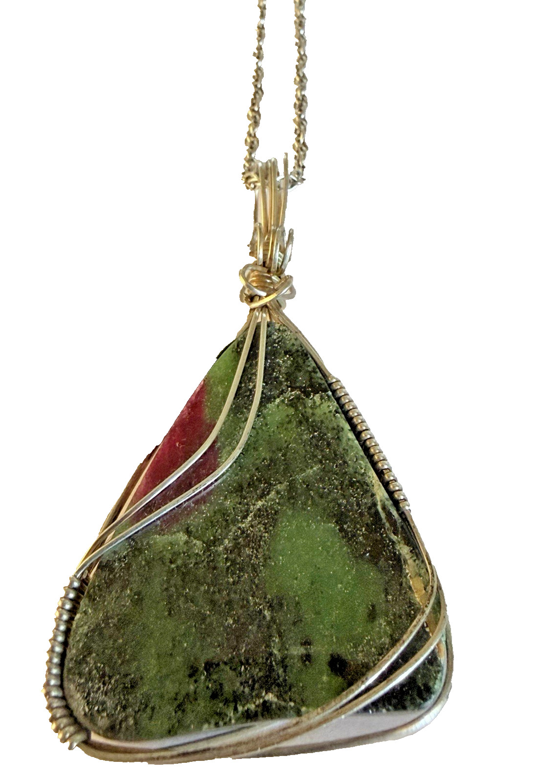 Sterling Silver and Natural Ruby Zoisite Gemstone Artisan Pendant & Necklace