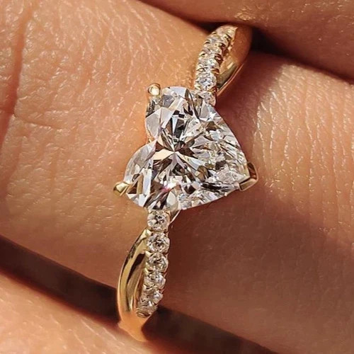 IGI Certified Heart Cut Diamond Ring Lab Grown 2.4 Ct 14k Yellow Gold VVS E F