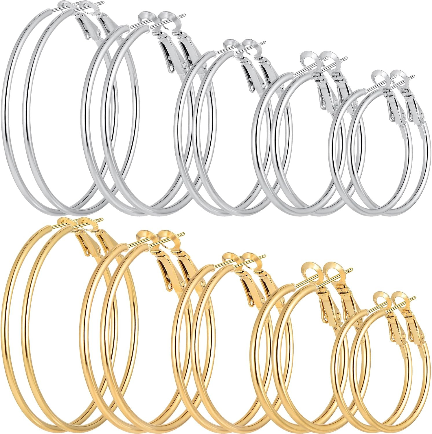 4/10 Pairs Stainless Steel Gold Silver Plated Hoop Earrings Hypoallergenic Daint