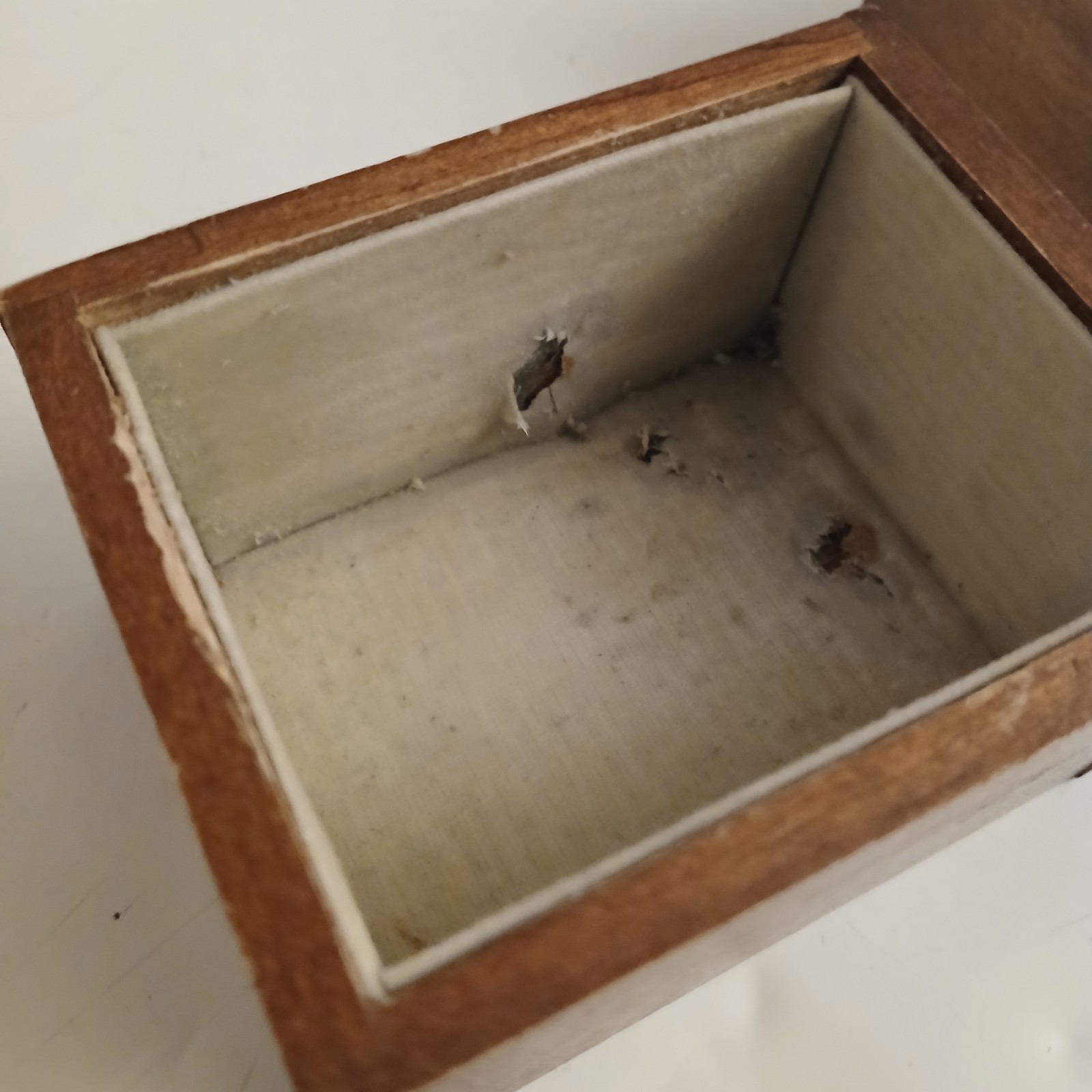 Vintage Ladies Walnut Finish Wooden Jewelry Box Stained Glass Mirror