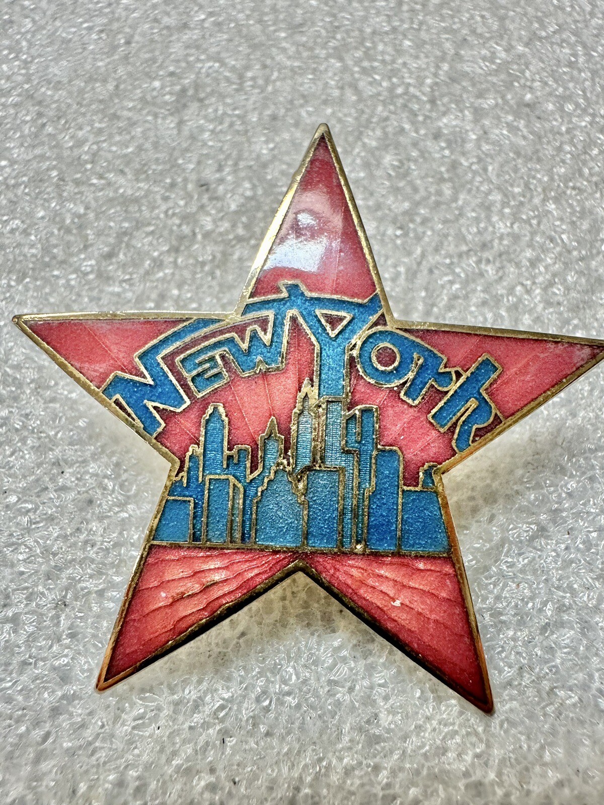 Multicolored Enameled New York Star Shaped Lapel Pin signed Future Primitive
