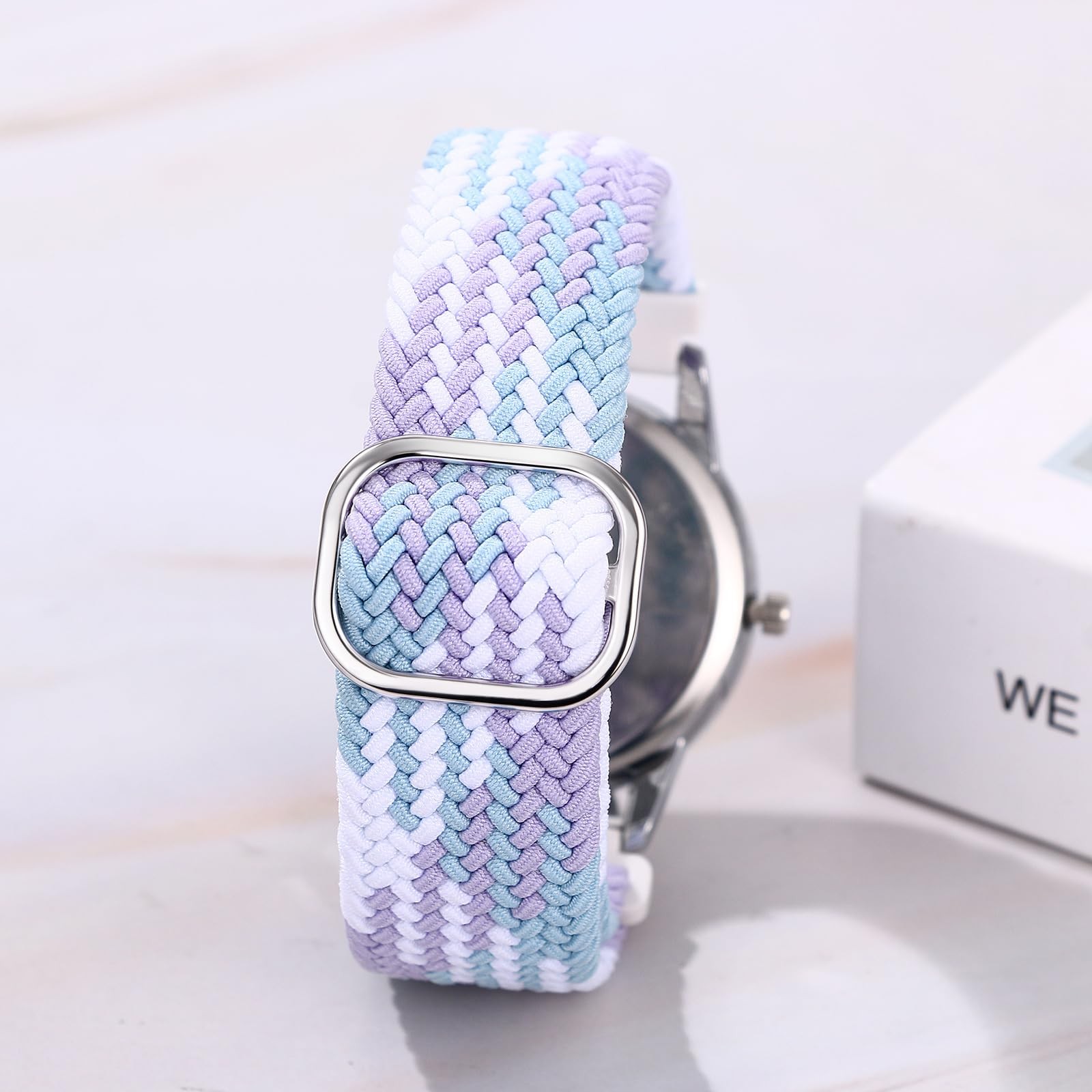 Lancardo Braided Elastic Strap Watch Analog Quartz 24Hour Adjustable White Pu…