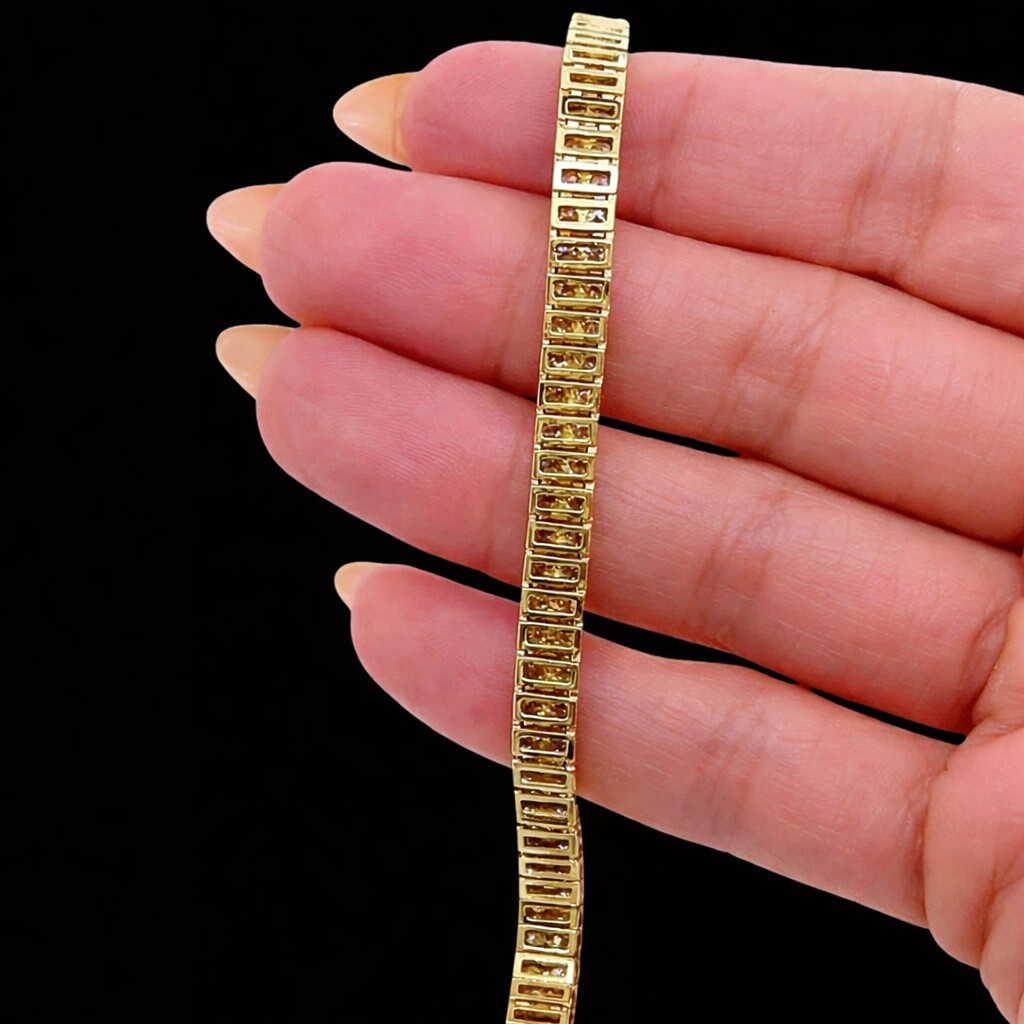 Lab Grown Diamond Double Row Tennis Bracelet 8Ct 14k Yellow Gold Unisex Gift