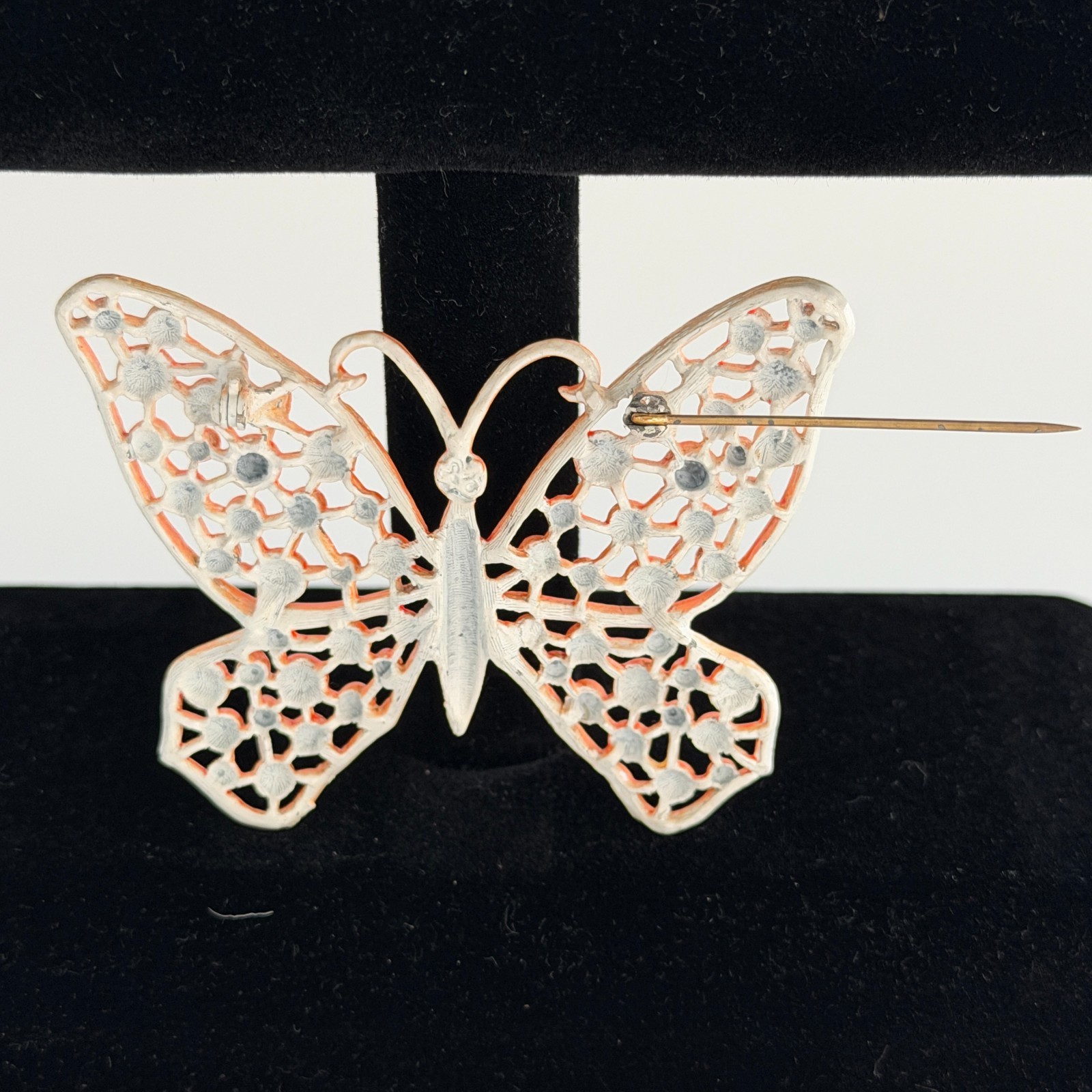 Vintage 50s 60s Orange Butterfly Brooch Pin Enamel 2.75 x 2 Retro Cottage Garden