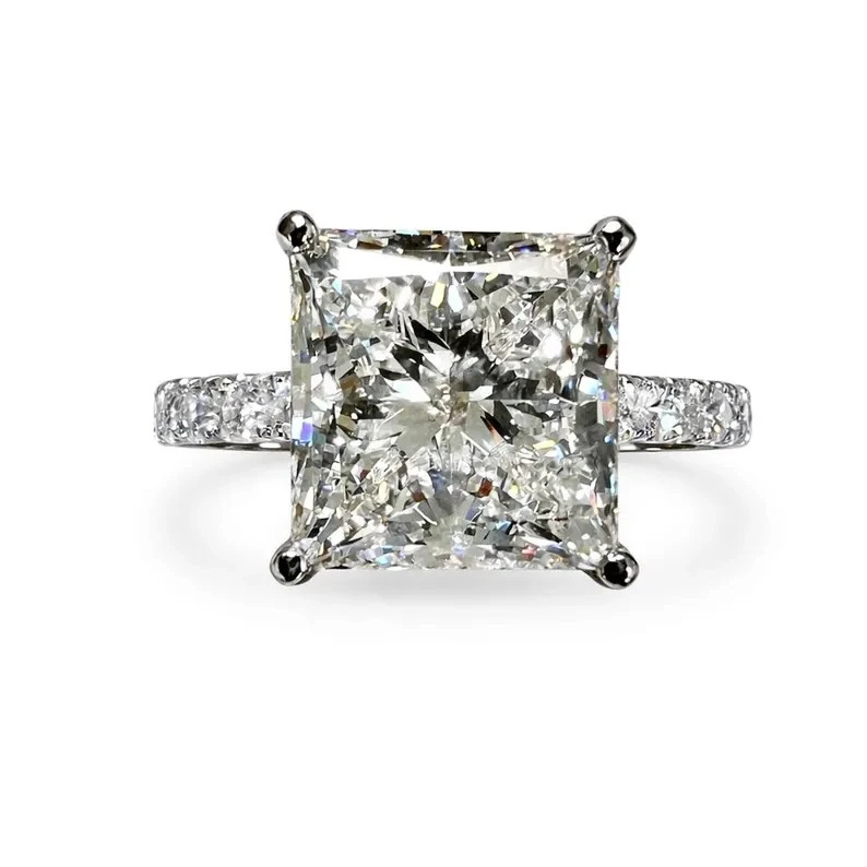 RARE 10.55 Ct Certified Princess cut White Diamond Solitaire Ring, In 925 Silver