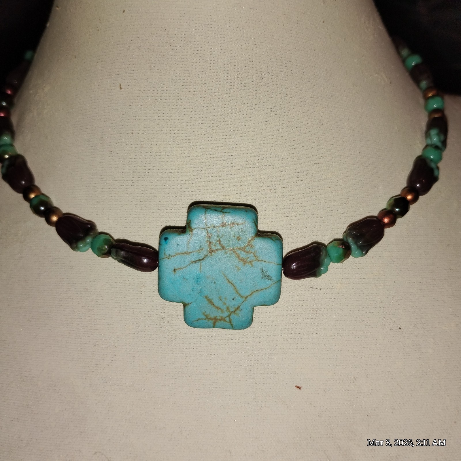 TURQUOISE Cross Pendant & Blue, Brown, & Gold Designer Stones