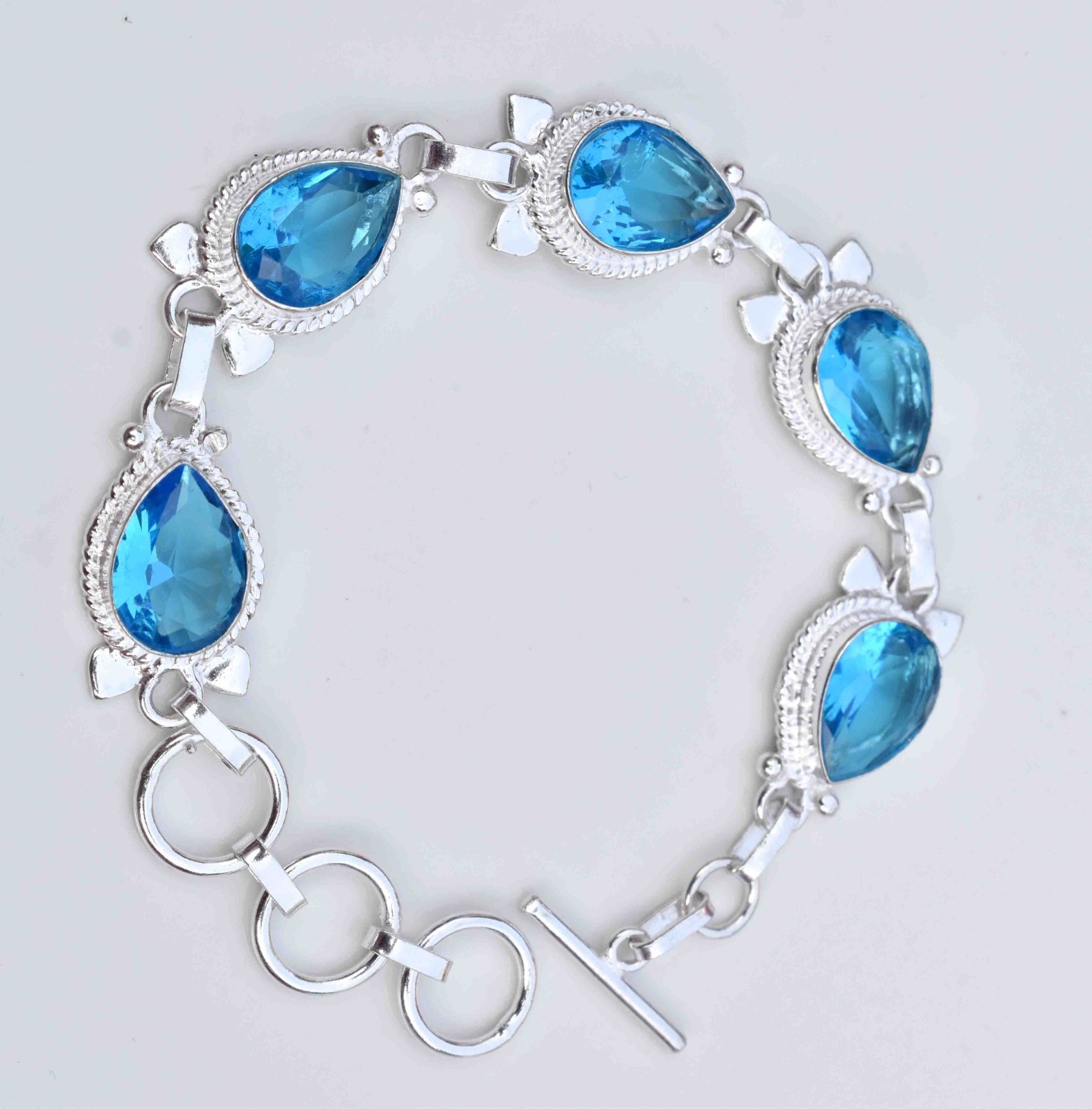 Natural Swiss Blue Topaz Teardrop Bracelet Sterling Silver Woman Unique Jewelry”