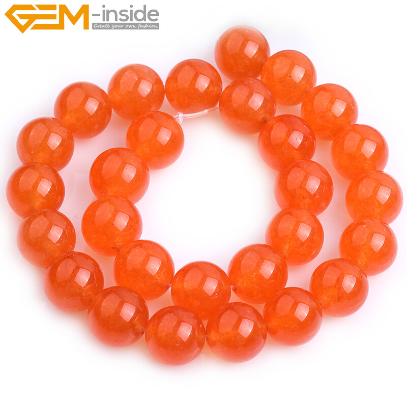 Smooth & Faceted Orange Jade Gemstone Round Beads For Jewelry Making Strand 15″