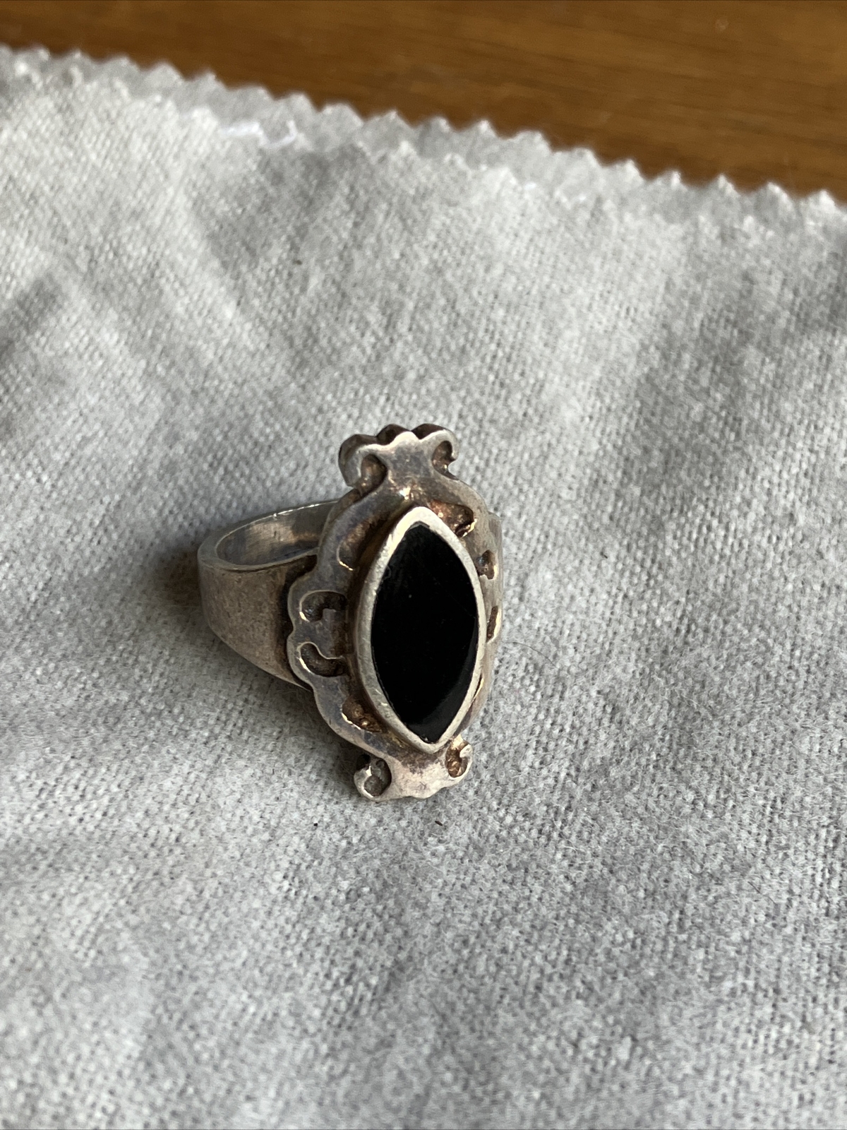 Vintage Sterling Silver Black Onyx Marquis Ring Size 7.25 8.8 Grams ~ J43