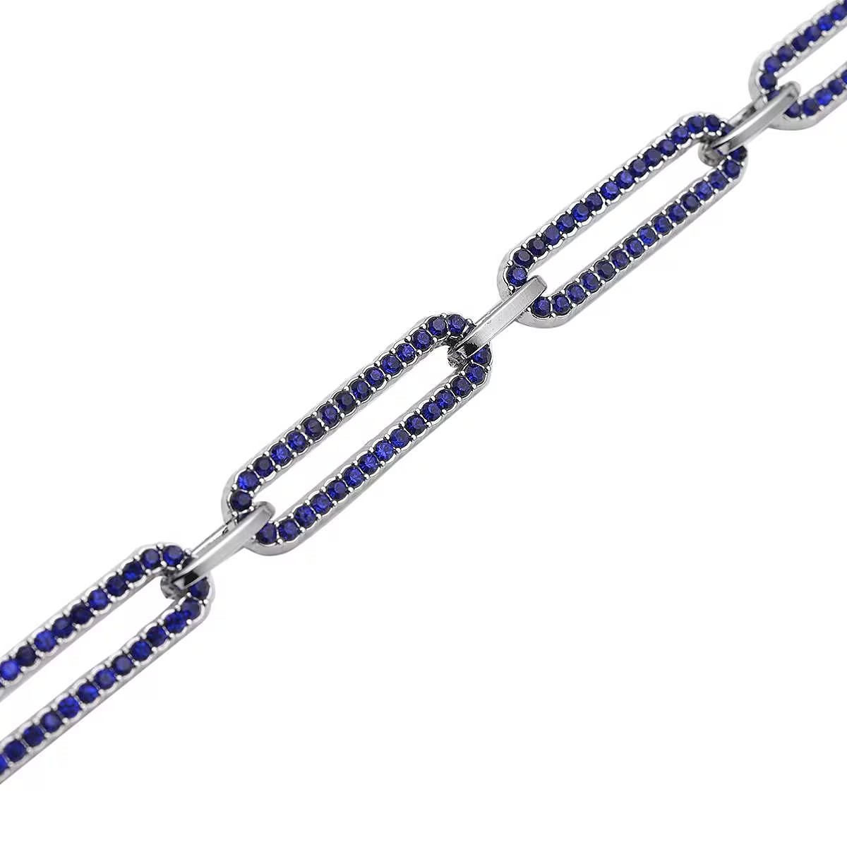 Blue Austrian Crystal Paperclip Bracelet in Silvertone 7.5-9.5 inches
