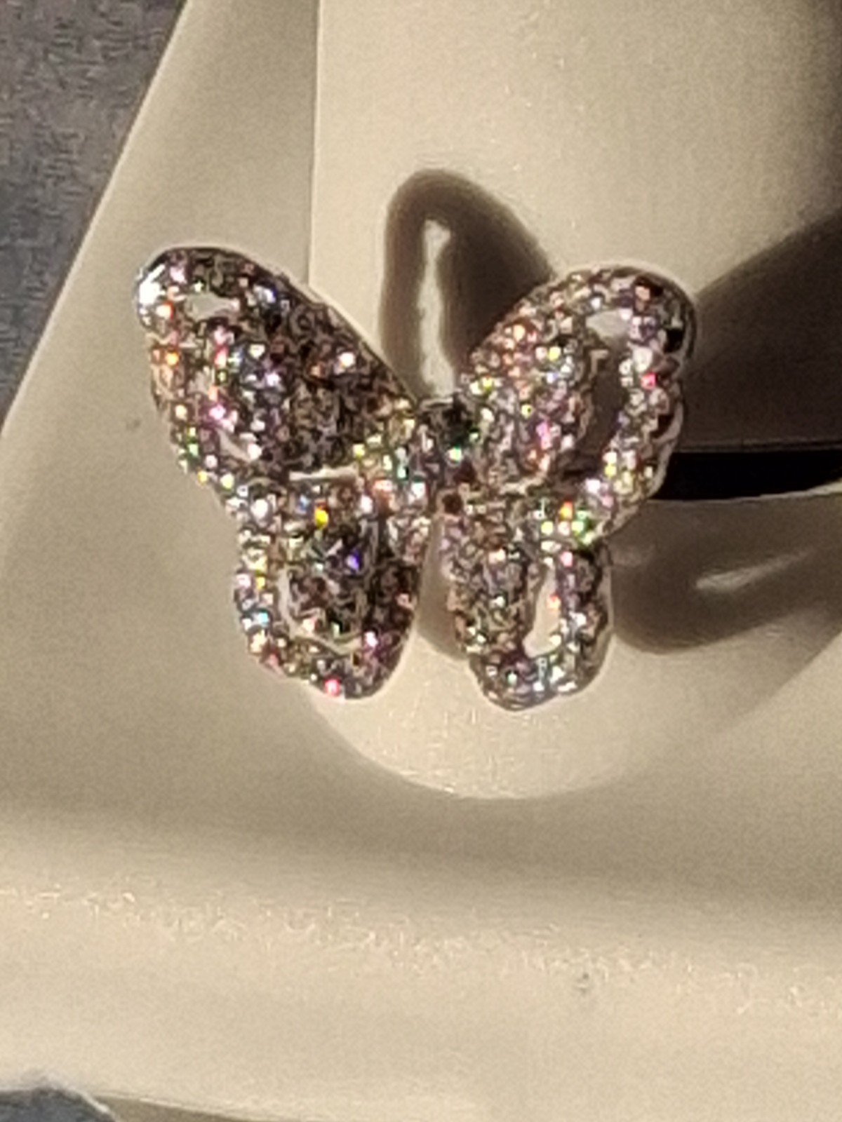 1ctw Moissanite Butterfly Ring In Rhodium Platinum Plate .925 Ster. Silv. Sz 6