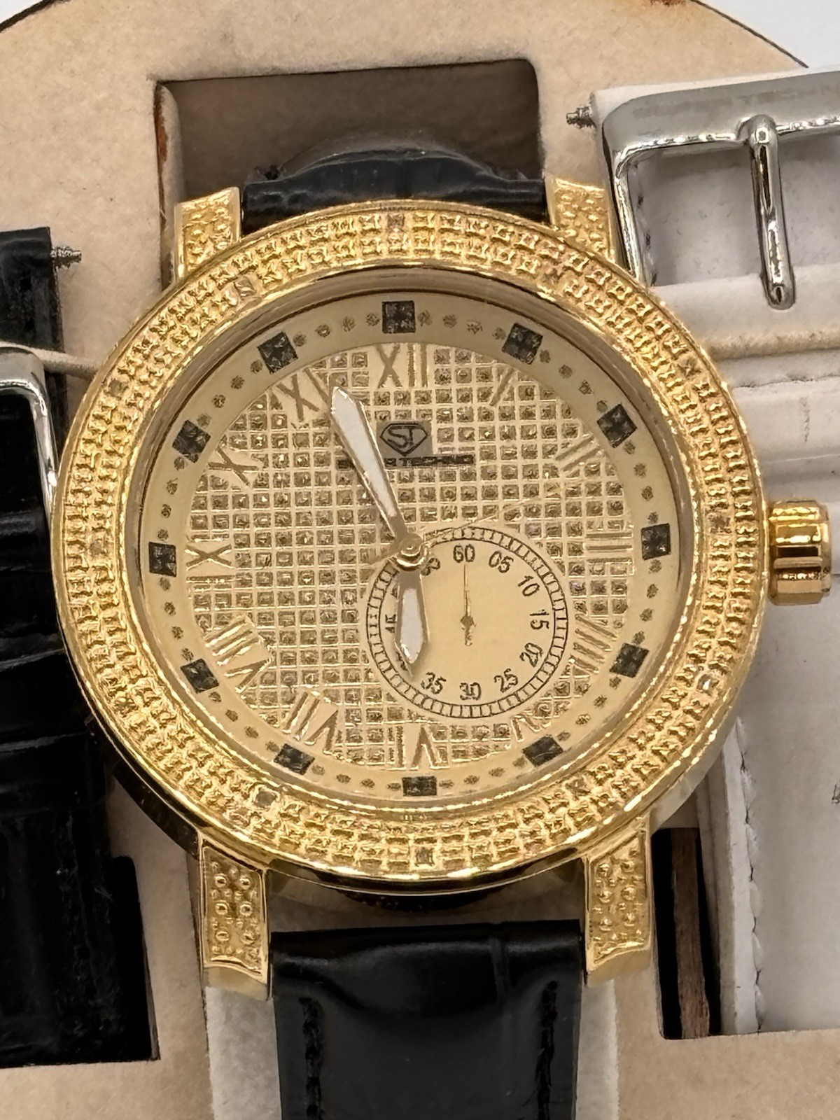 NEW Super Techno Mens Watch I-5371 Gold Tone Diamond .12 CT READ NOTES