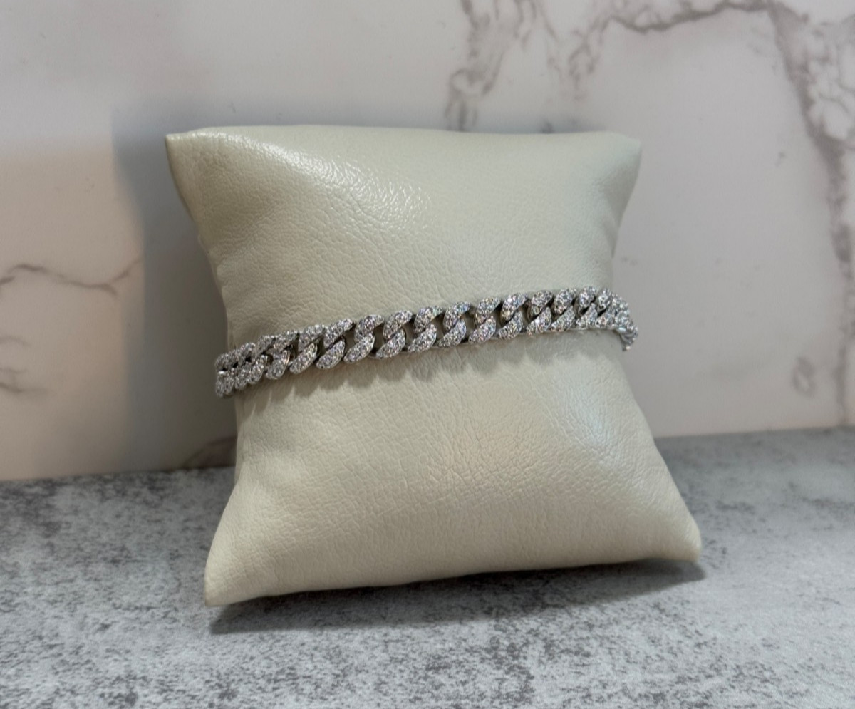 IceLink Cuban Link Chain Bracelet, Bright CZ, Rhodium Plated, Adjustable Slider