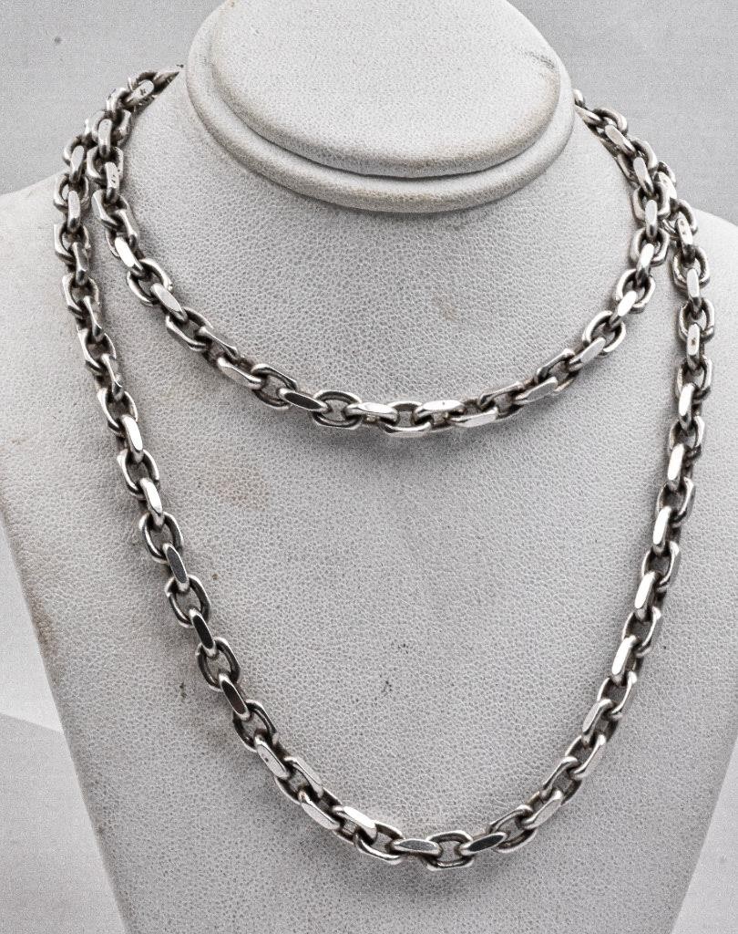 Estate AGM ITALY Sterling Silver 5.4mm wide 24″ long Faceted ROLO Chain necklace