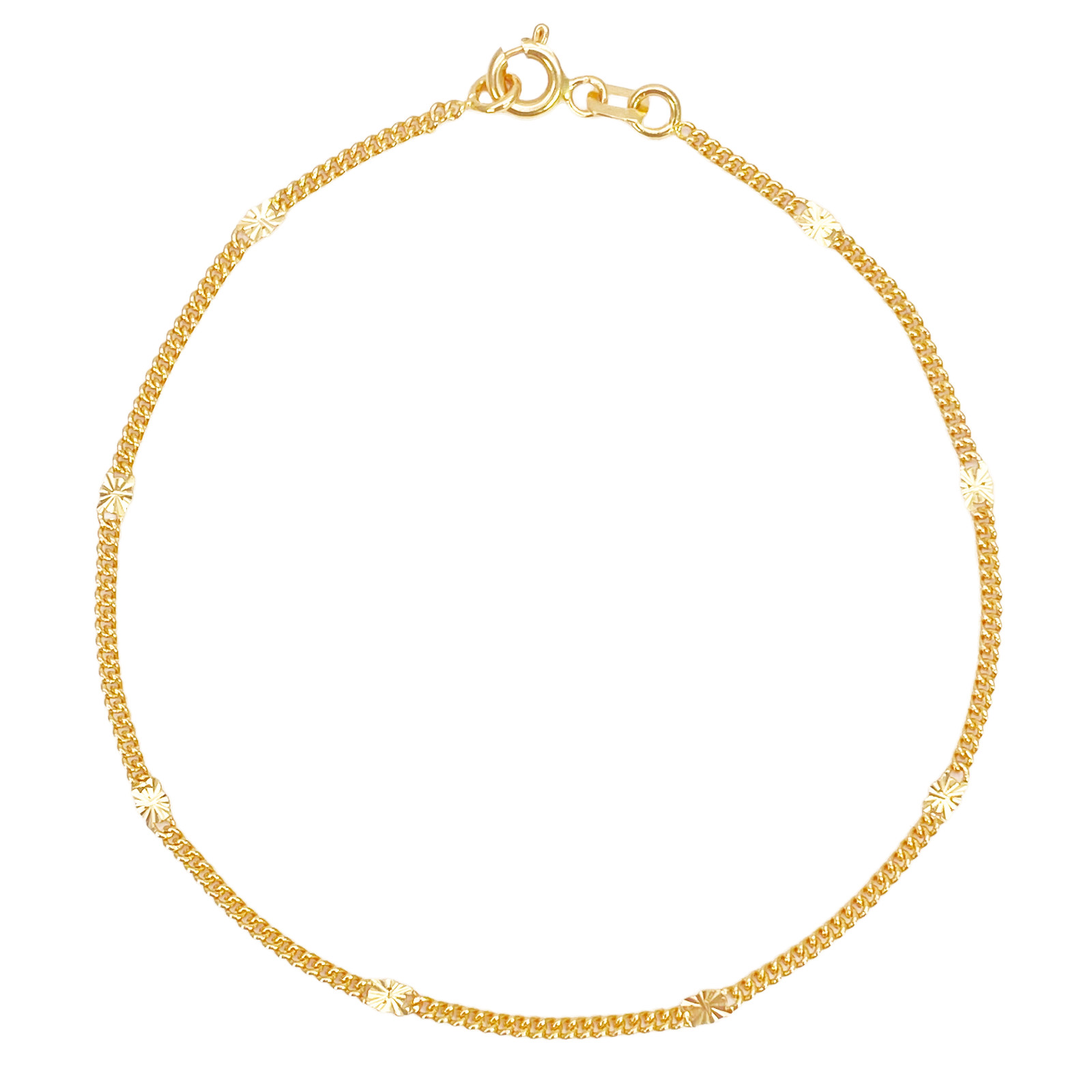 22ct Yellow Gold Curb Chain Bracelet with Diamond Cut Detail Links 7 Inches