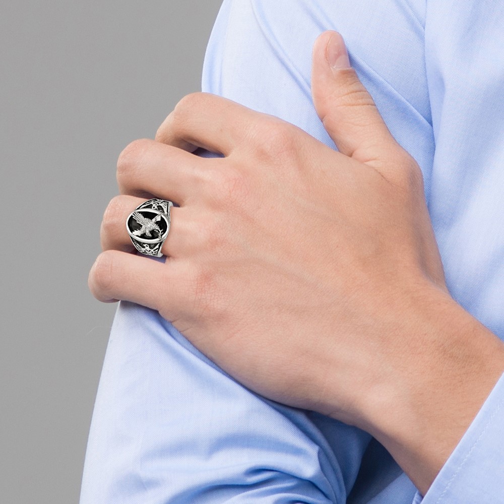 Stainless Steel Polished and Textured Enameled Eagle Ring Size 9 for Men’s