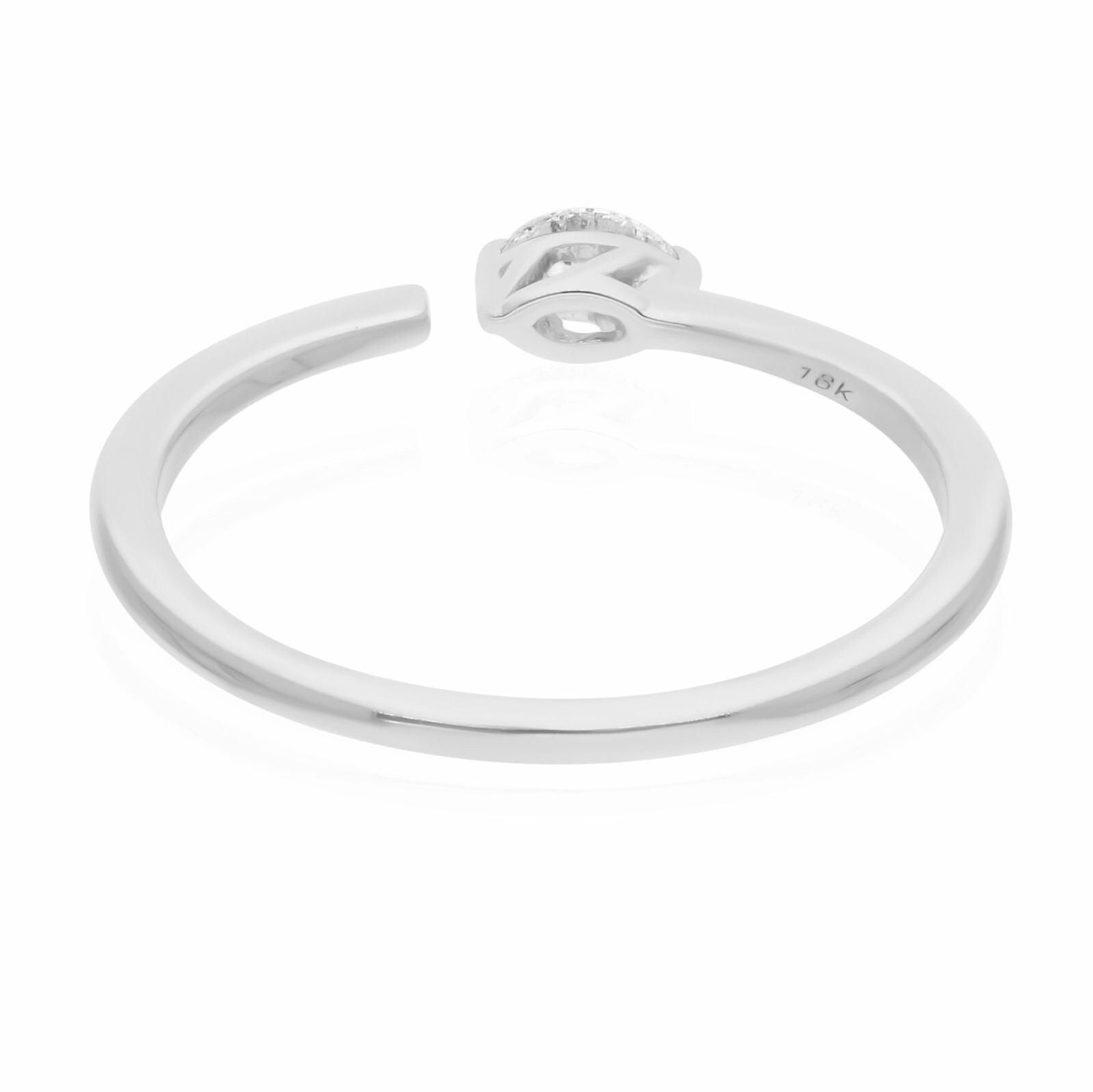 Real 0.11 Ct SI/H Marquise Cut Diamond Open Cuff 18k White Gold Stacking Ring