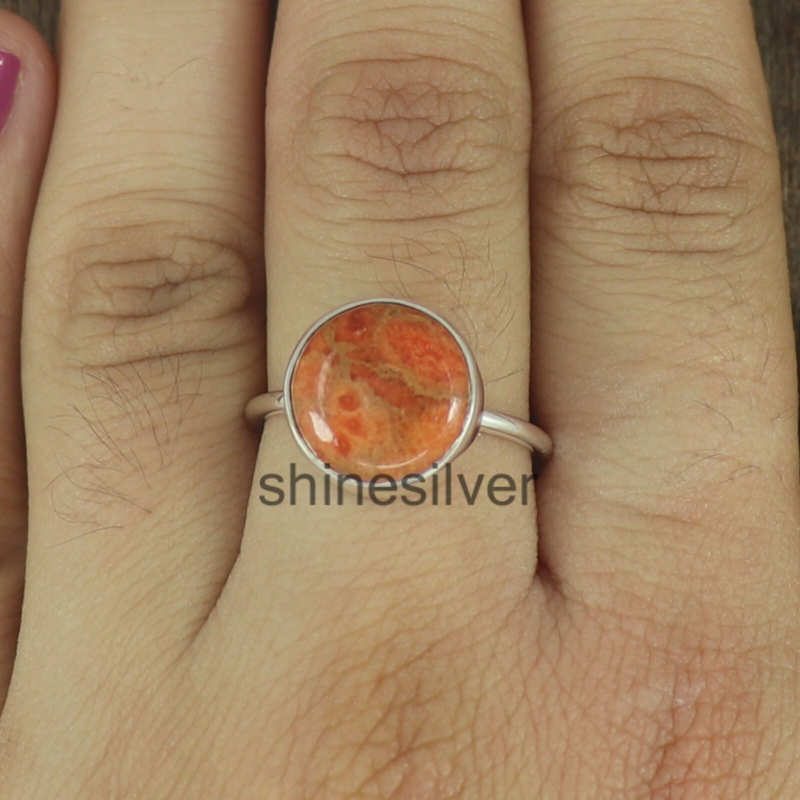 Coral Ring 925 Sterling Silver Boho Statement Handmade Silver Gift fo her