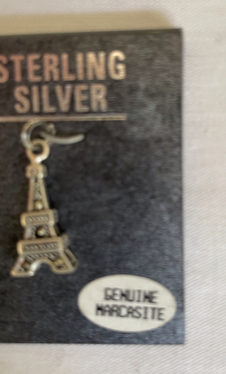 STERLING SILVER EIFFEL TOWER PARIS CHARM With Genuine Marcasite New In Package