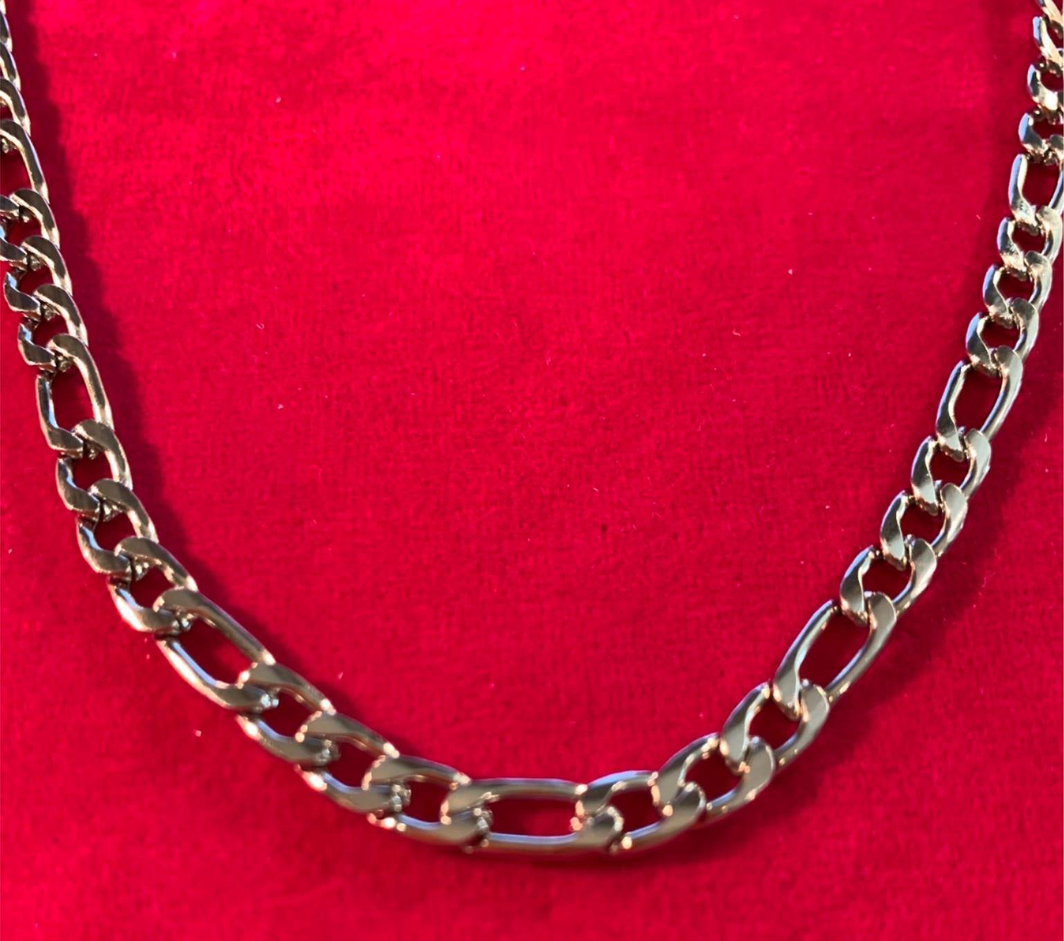 26 inch 5MM STAINLESS STEEL SILVER FIGARO NECKLACE WITH DESIGNER CLASP