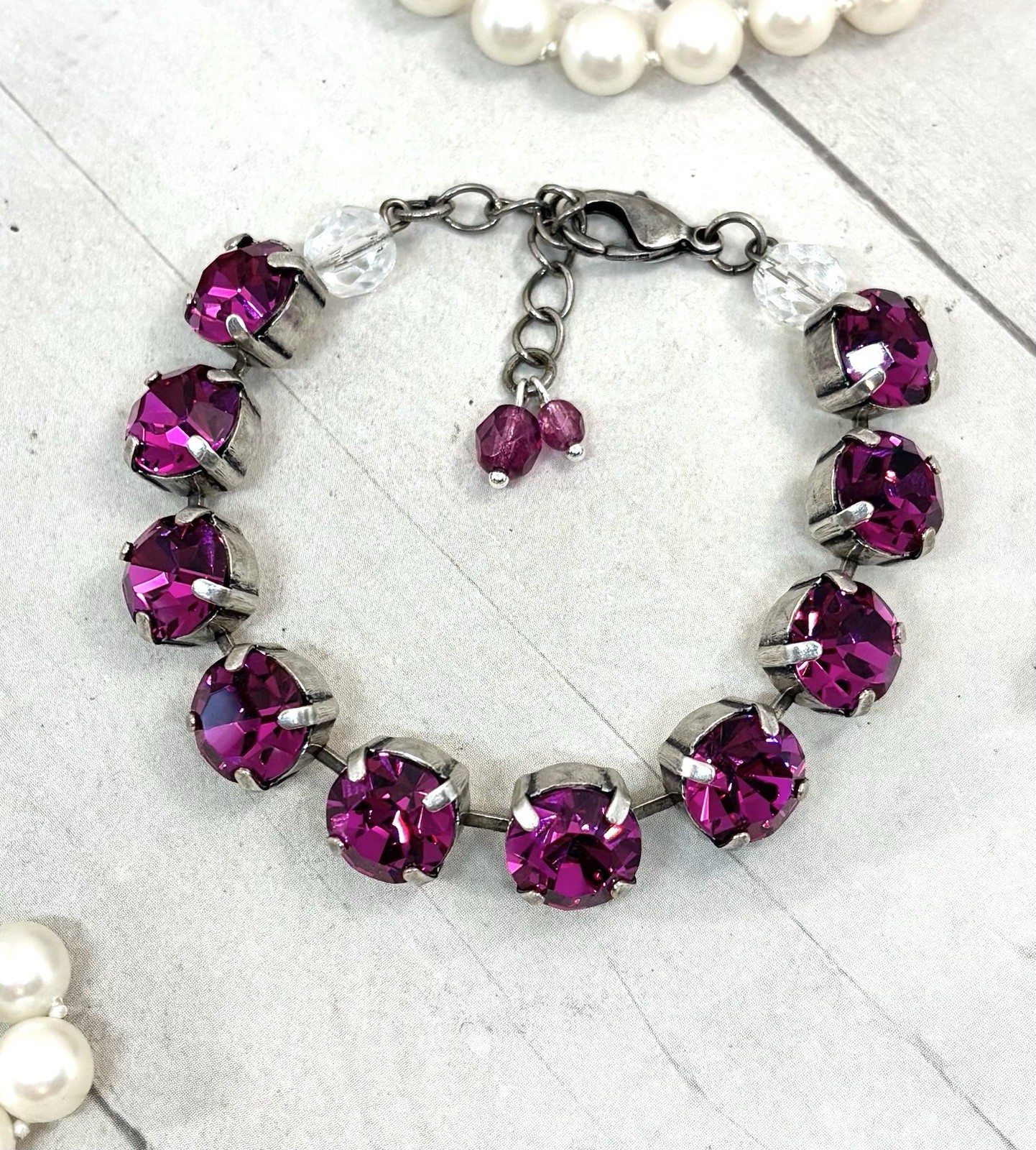 10mm Antique Silver Plated Fuchsia Pink Cup Chain Statement Bracelet