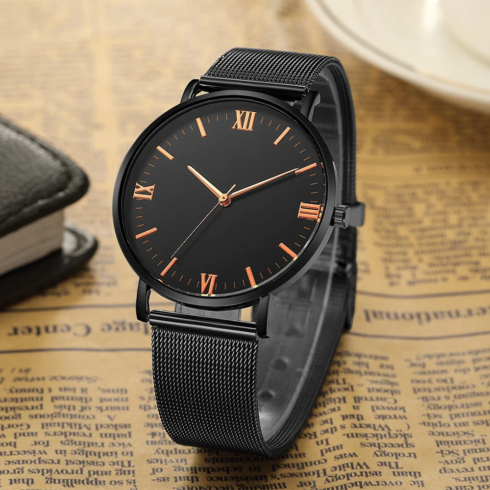 Mens Casual Quartz Watch 40mm Dial 8mm Case Stainless Buckle Water Resistant 10m